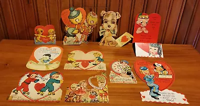 Vintage 1940s Lot Of 10 Used VALENTINE'S DAY Greeting Cards ~ Nice Variety ~ • $14
