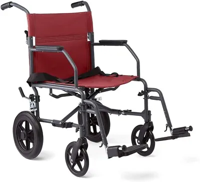 Medline Transport Chair Steel Frame Red/Burgundy Microban 12  And 8  Wheels • $94.99