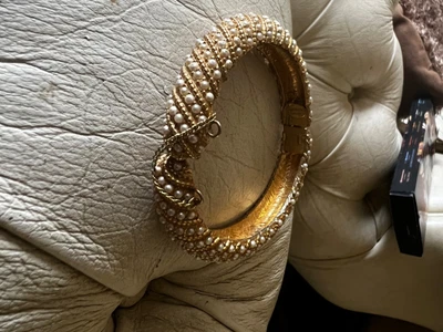 £49 • Buy Frances Hirsch Vintage Clamp Bangle Jewelled Gold With Pearls On 