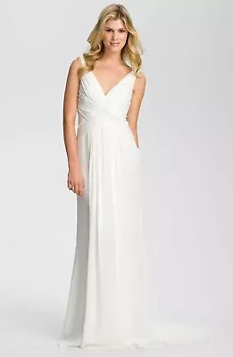 Nicole Miller GK0007 V-Neck Silk Gown Wedding Gown Sz 8 Ivory • $182.40