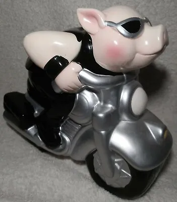 Biker Pig Cookie Jar Hog Motorcycle Motorbike Ceramic Snack Treat Canister • $49.99