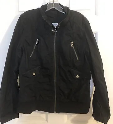 H&M Womens Black Moto Zipper Cotton Jacket Size US 14 Coat - EUC • $14.99