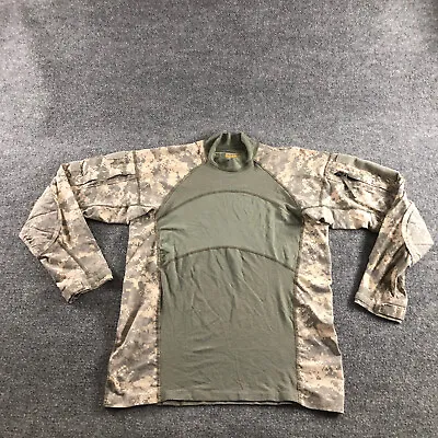 Massif Army Combat Digital Camo Shirt Mens L Green Tan Long Sleeve Zip Pockets • $11.50