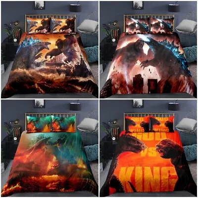 Godzilla VS Kong 3D Duvet Cover+Pillowcase Single Double Queen Bedding Set Gift • $28.99