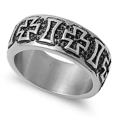 Men's Biker Iron Cross Ring Polished Stainless Steel Band New USA Sizes 9-14 • $10.19