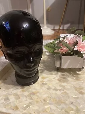 Vintage Black Glass Life Size Glass Mannequin Head Bust Display Wig Glasses Hat • $62