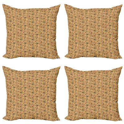 Brown Paisley Pillow Cushion Set Of 4 Antique Print Art • £22.99