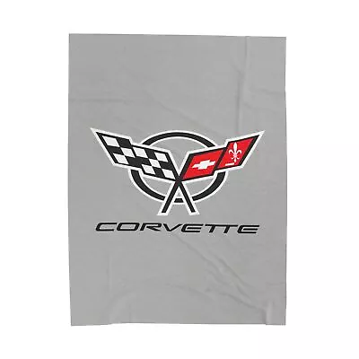 Corvette Racing Flags - Velveteen Plush Blanket - Grey - Perfect Car Lover Gift • $52.99