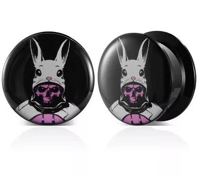 Pair Skull Bunny Logo Ear Gauges Ear Tunnels Ear Plugs Body Jewelry Piercings • $13.65