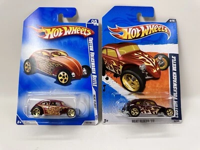 $9.20 • Buy Hot Wheels Volkswagen VW Custom Beetle Bug Maroon W/ Flames Heat Fleet LOT OF 2