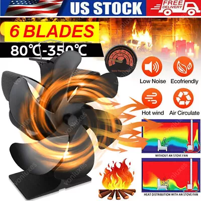 6 Blade Stove Fireplace Fan - Eco Heat Powered For Wood/Log Burner + Thermometer • $24.99