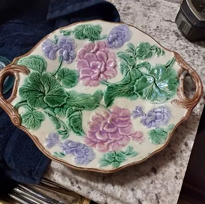 Antique Griffin Smith & Hill Etruscan Majolica Floral Double Handled Platter • $50