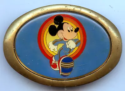 Vintage Baron Solid Brass Enamel Mickey Mouse Walt Disney Production Belt Buckle • $15.95