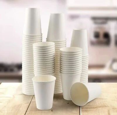 Disposable Coffee Cups 7oz White Paper Cups And Sip Lids For Hot Drinks 50 • £7.99