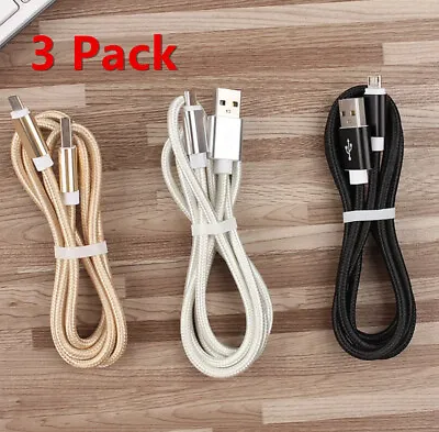 $10.84 • Buy 3-Pack Micro USB Charger Fast Charging Cable Cord For Samsung Android Phone V9