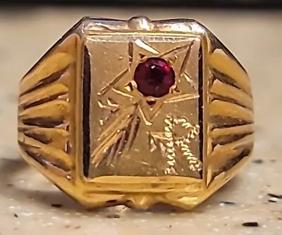 Vintage 14kt Mans Ring Ruby Monogramed R • $370