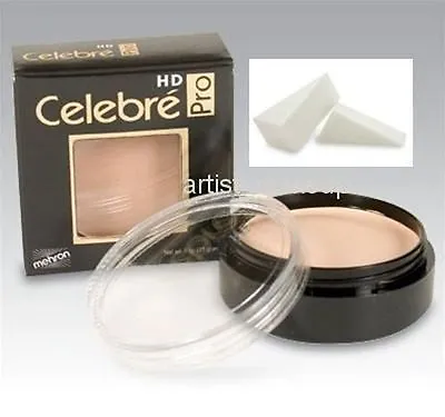 Celebre HD Pro Mehron Quality Foundation Cream W/Latex Foam Applicator Dark 3 • $14.50