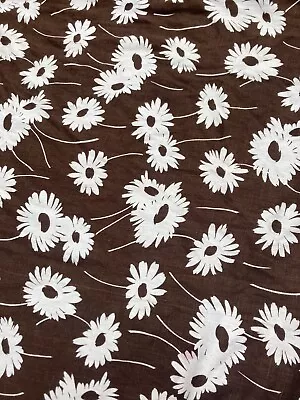 Vtg Ivory Daisies Linen Weave Cot 44W Brown 3 Yds 31” Fabric • $19.95