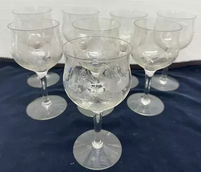 Set Of 8 1920's Rare Heisey ? Fostoria ? Etched Peacock Elegant Wine Glass • $125