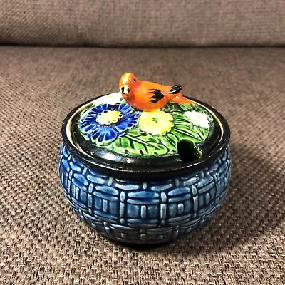 Lovely Vintage Maruhon Ware Japan Preserve Pot Bird On Blue Flower Basket Design • £9.99