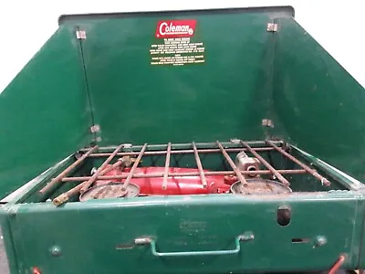 Coleman 2 Burner Gas Camp Stove Model 425 D Green Red Legs Untested  • $35