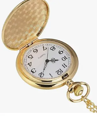Smooth Vintage Pocket Watch With Chain (Gold) • $12.15