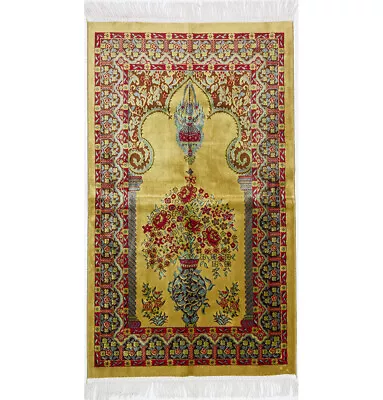 Luxury Turkish Islamic Velvet Kilim Prayer Rug Janamaz Sajada - Floral Gold • $55.98