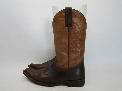 Reyme Mens Size 9 D Two Tone Brown Leather Cowboy Inlay Stockman Snip Toe Boots • $45.59
