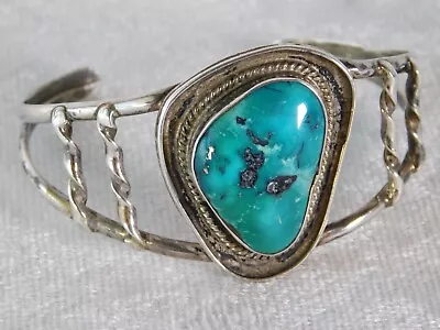 Vintage Navajo Turquoise Sterling Silver Cuff Bracelet 17 Gms • $59.99