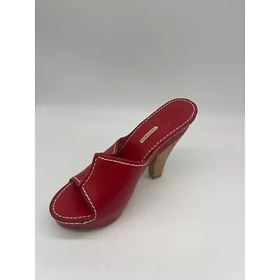 Max Studio Red Leather Stacked Heel Slide Shoe Size 7M • $39