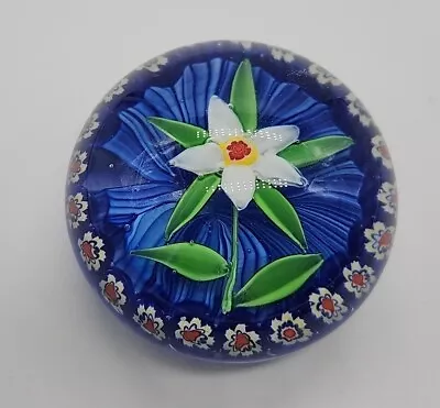 Vintage Millefiori White Flower Paperweight Art Glass Paperweight  Unmarked  • $36.50