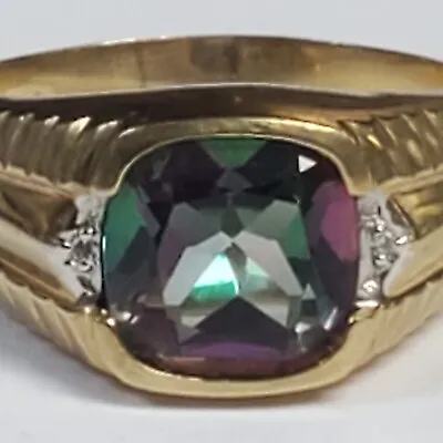 Amazing Beauty 10 K Gold Mystic Fire Topaz Gent's Ring Size 12.75 • $499