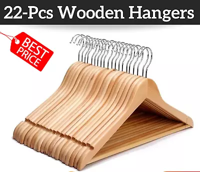 22 Pcs Wooden Clothes Hangers Coat Pant Suit Coathangers Rack Wardrobe • $6.93