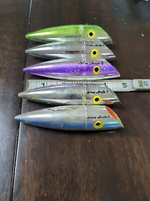 5 Lure Lot J-Plug Silver Horde 5 Salmon Trolling Purple Blue Metallic Green 4.5  • $13.95