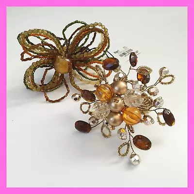 £17.72 • Buy Lot 2 Pier 1 Imports Beaded Cluster Napkin Rings Flower Butterfly Holiday Amber
