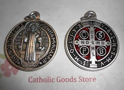 SAN BENITO Medalla / SAINT Benedict Cross 1.25  Silver Tone - Blk + Red Enamel  • $8.75