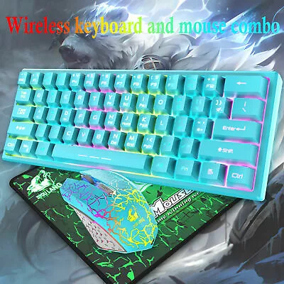 60% Wireless Gaming Keyboard 2400DPI Silent Mouse And Mat Combo USB LED Backlit • $44.09