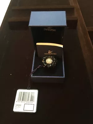 $89 • Buy Swarovski Swan Signed Ring Size 8.25 Black & Clear Crystal Flower Retired