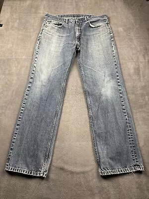 Levi's 505 Jeans Men's 38x32 100% Cotton Button Fly Denim Distressed High Rise • $12.95