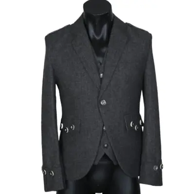 £69.99 • Buy Scottish Argyle Wool Kilt Jacket With Waistcoat / Vest Men Wedding Jacket