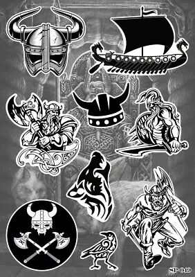 Viking Warrior Symbols Sticker Pack | Helmet Dragon Wolf War Ship Axe Sword Logo • £6.74