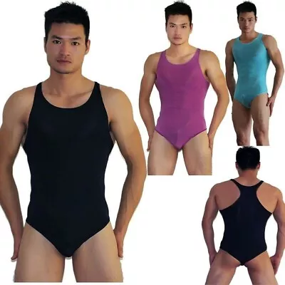 Mens Bodysuit Leotard Tank Top Jumpsuit Bodywear Underwear Stretch Tights Soild • £19.30