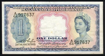 Malaya & British Borneo - 1 Dollar - P1a - A/64 917637 - VF • $45.34