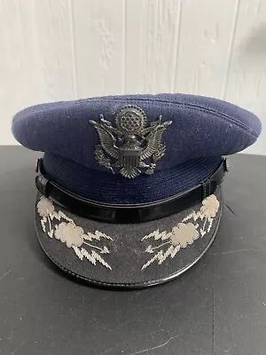 Vietnam Era Usaf Officers Dress Hat W/ Cap Badge Size 7 Us Air Force Flight Ace • $9.99