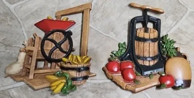 Vintage Homco 1978 Wall Plaques Set Apple Cider Press/Corn Mill Home Interiors • $25