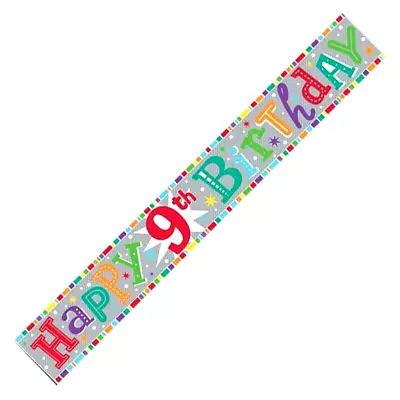 9th BIRTHDAY PARTY BANNER AGE 9 - CHILDRENS DECORATION -balloons Design Boy Girl • £2.19