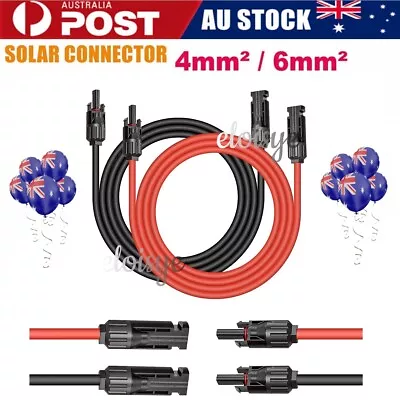 AU 1/3/5/10M Black+Red Solar Panel Extension Cable Wire+M 4 Connector 4/6mm² • $18.95