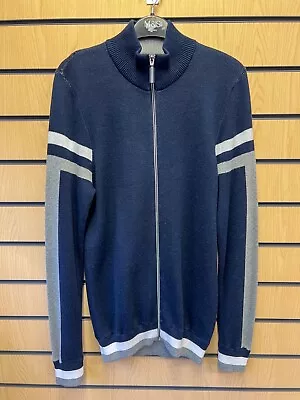 M&S Blue Harbour Pure Cotton Zip Up Cardigan In Navy Size Small • £9.99