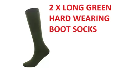 2 PAIRS Mens GREEN Socks Long Wellington Boot Wellie Liners Sock Sizes UK 7-12 • £9.99
