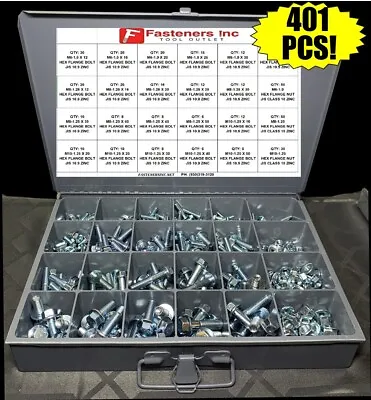 Grade 10.9 Metric J.I.S. Flange Bolt & JIS Flange Nut Assortment Kit - 401 PCS! • $144.99